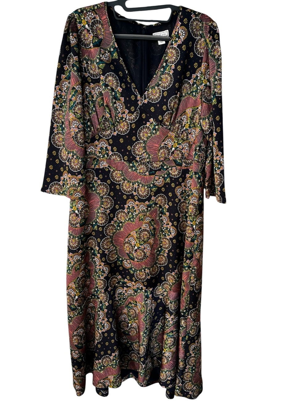 J. Crew Point Sur Long Sleeve Floral Paisley V-Neck Midi Dress Size 10 - Picture 11 of 11